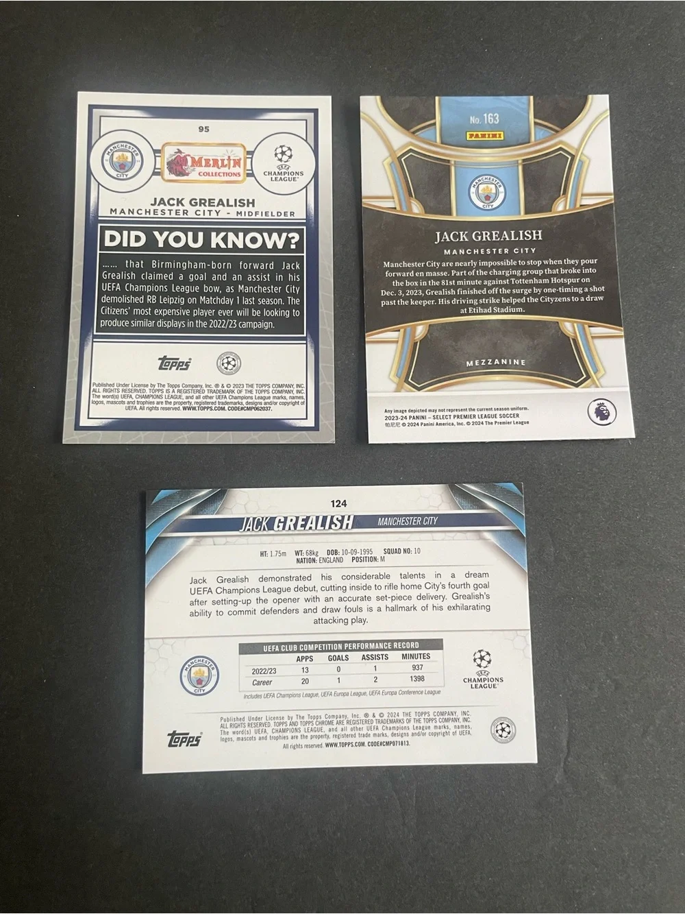 2023/24 Jack Grealish Manchester City 3 Base Card Lot